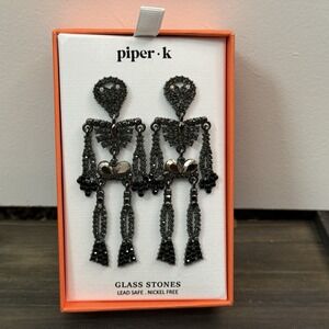 Gunmetal Skeleton‎ Rhinestone Halloween Earrings by Piper K. - Spooky Good!